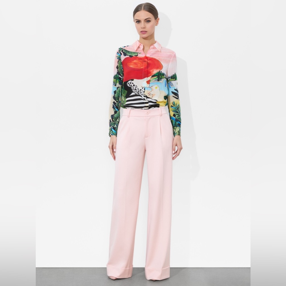 NWT Alice + Olivia Willa Silk Top In Palm Beach - Picture 3 of 10
